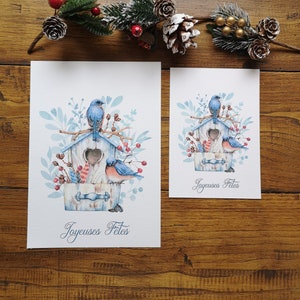 Joyeuses fêtes, illustration aquarelle, personnalisée, impression art