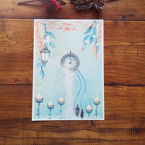 Remonter le temps, illustration aquarelle, impression art
