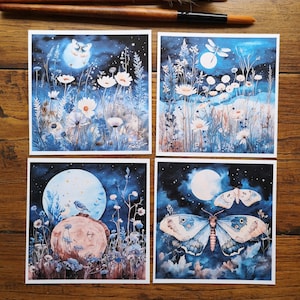 Par une douce nuit bleutée, illustration aquarelle, impression art