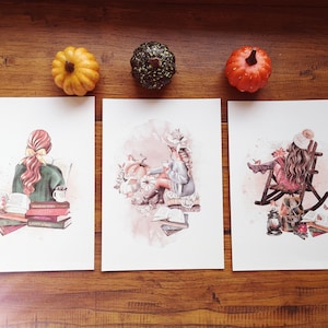 Les jeunes femmes, illustration automne, impression art