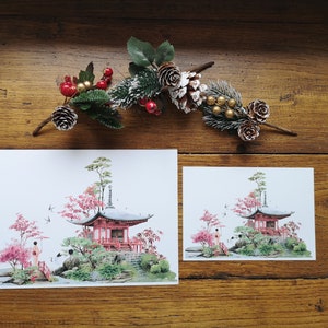 Les hirondelles du Japon, illustration aquarelle, impression art