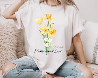 Send me flowers and love, daffodil watercolor, digital file