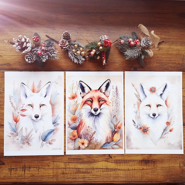 Mes petits renards, illustration aquarelle, impression art sur toile