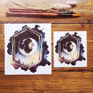 Les lunes, illustration aquarelle, impression art