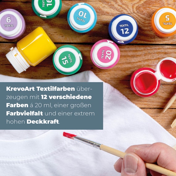 Krevo Art Fabric Paints Textile Paints WASHPROOF Set of 12 X 20ml