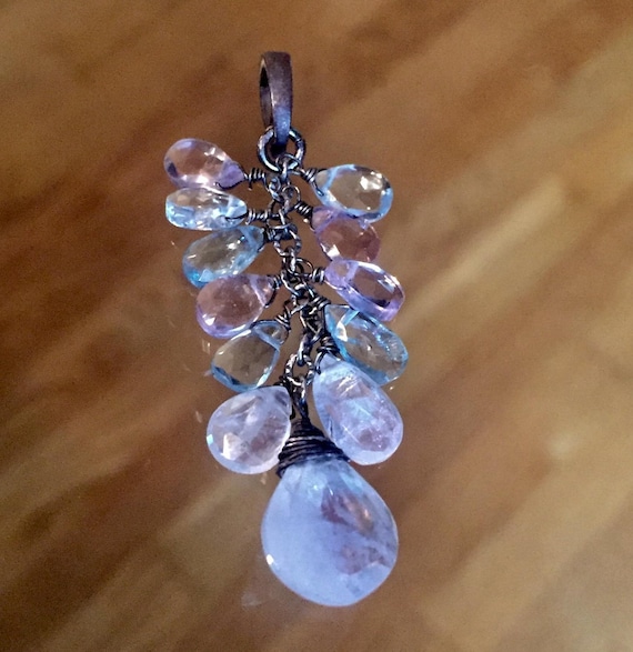 AAAA Rainbow Moonstone, Amethyst, Aquamarine Handmade Enhancer