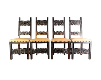 Set of 4 Neo-Baroque Chairs, Historicism Style, Antique Leather Chairs, Gründerzeit Style