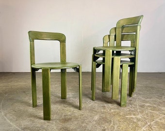 Set van 6 vintage stoelen Bruno Rey Kusch & Co jaren 70 ontwerp 4x groen en 2x rood geglazuurd