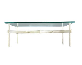 Vintage wrought iron design coffee table, glass, cast iron, unique piece