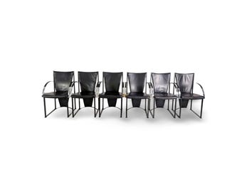 Set of 6 original Ronald Schmitt chairs, leather design chair, black