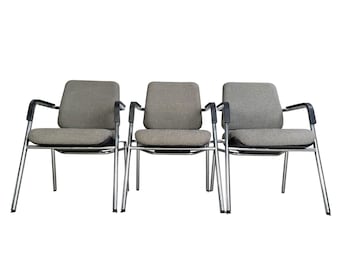 Set of 3 original Drabert chairs, conference chairs with armrests, vintage style