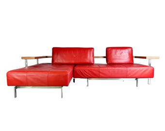 Original Rolf Benz corner sofa Dono 6100, designer sofa, leather, red