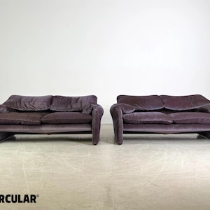 1x Cassina Maralunga tweezitsbank Vico Magistretti corduroy bank afbeelding 4