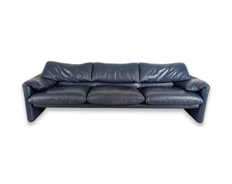 Cassina Maralunga bank driezits bank Magistretti leer blauw