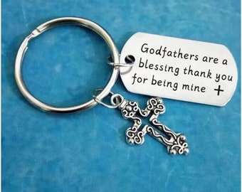 Godfather & Godmother Key chain with a Cross Pendant