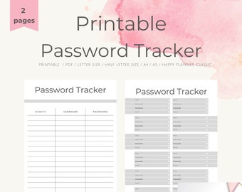 A4 US Letter Password Tracker Printable Fillable. - Etsy
