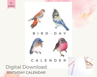 Birds Birthday Calendar, Eternity, aquarel, watercolor, clipboard, fathersday