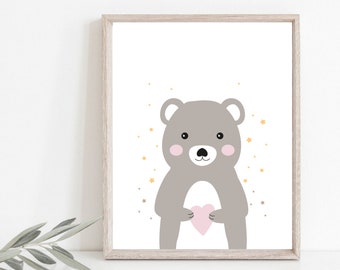 Bear Print, Nursery Print, Woodland Animals Printable, Baby Shower Gift, Boy, Girl, Digital Download