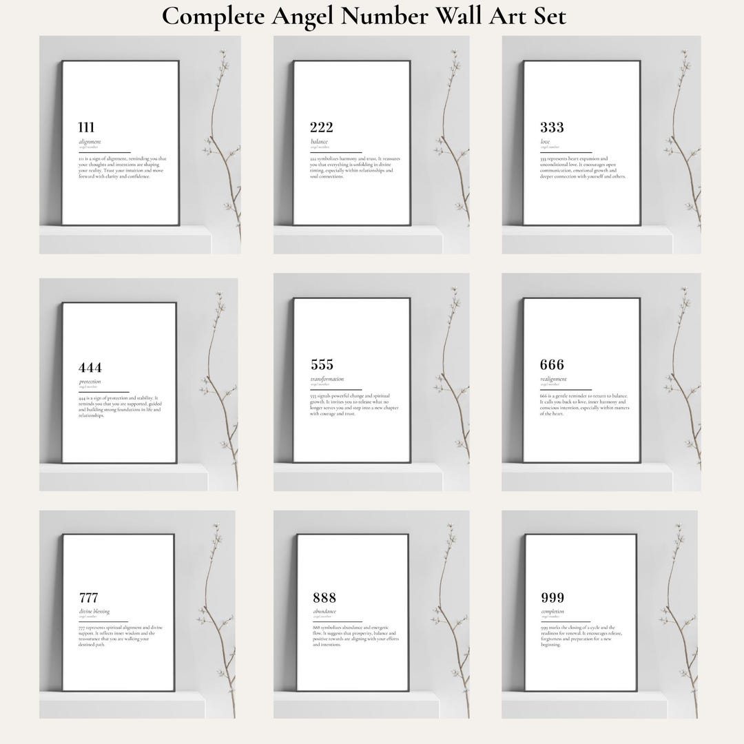 Defnition Angel Angel Numbers Definition Print Set | 111 222 333 444 555 666 777 888 ...