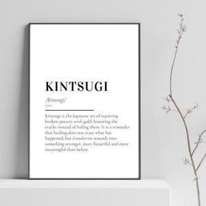Arte mural con el significado de Kintsugi | Lámina con definición de filosofía japonesa | Póster de sanación | Decoración minimalista imprimible
