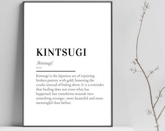 Kintsugi Definition Print | Kintsugi Wall Art | Japanese Philosophy Poster | Healing Decor