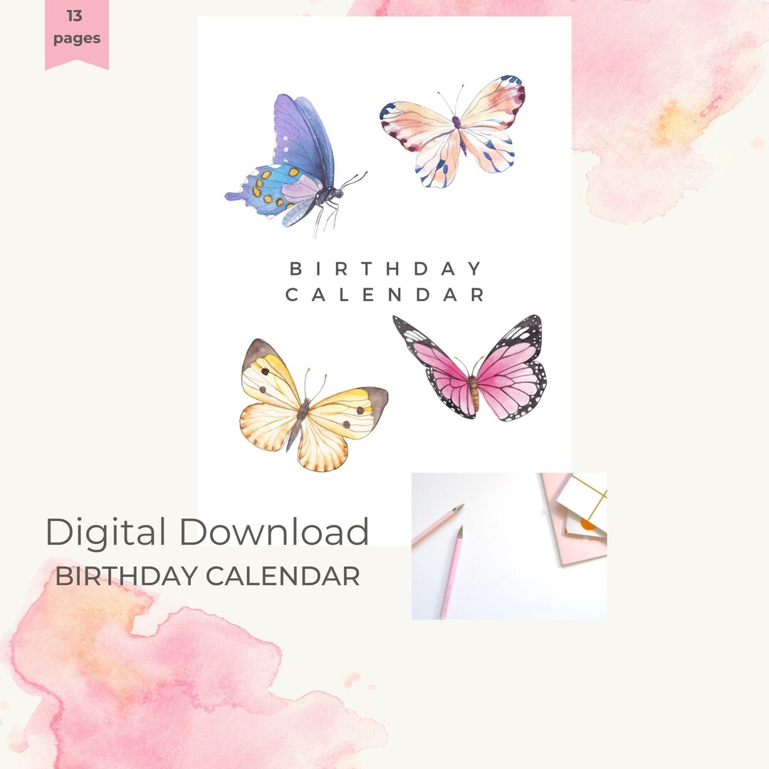 Butterfly Birthday Calendar, Eternity Birthday Calendar, Mothersday - Etsy