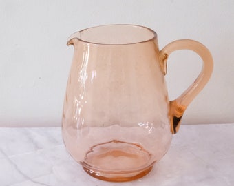 Vintage Pink Depression Optic Glass Pitcher, Vintage Pink Glass Vase, Pink Optic Pitcher