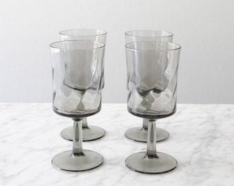Gray Smoked Glass Stemware Set of Tulip wine glasses Swedish Modern Wine Glasses Free Priority Shipping in USA Gray Smoked Glass Stemware Set of Tulip wine glasses Swedish Modern Wine Glasses Free Priority Shipping in USA