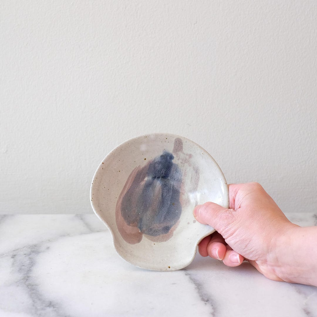 Vintage Speckled Pottery Spoon Rest, Studio Potter Spoon Rest, Handmade ...