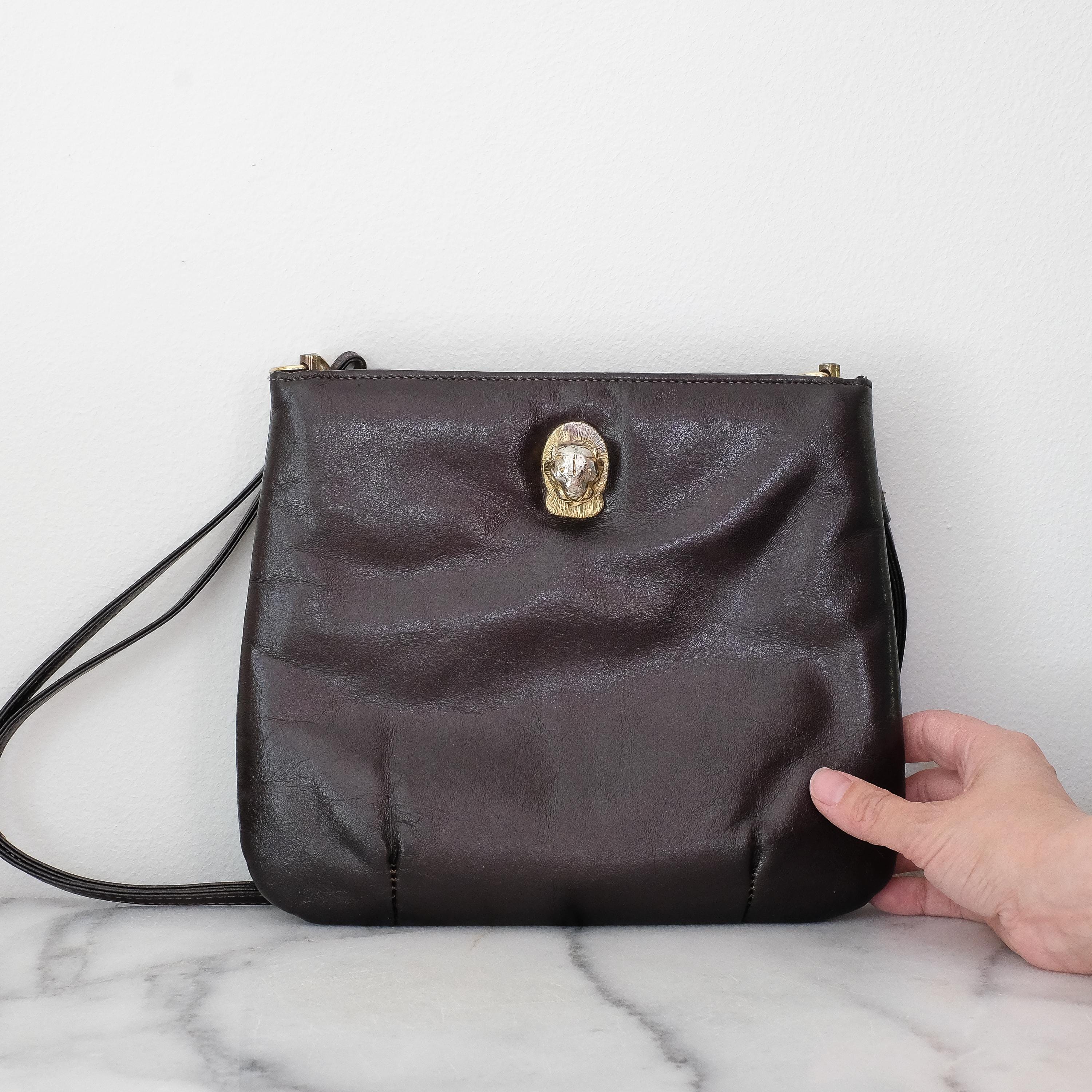 Anne Klein Large Backpack Bag Purse Black Faux Leather Gold Lion Vintage 80s 90s 80s ANNE KLEIN purse / Anne Klein Lion Logo / snake skin  main image 3