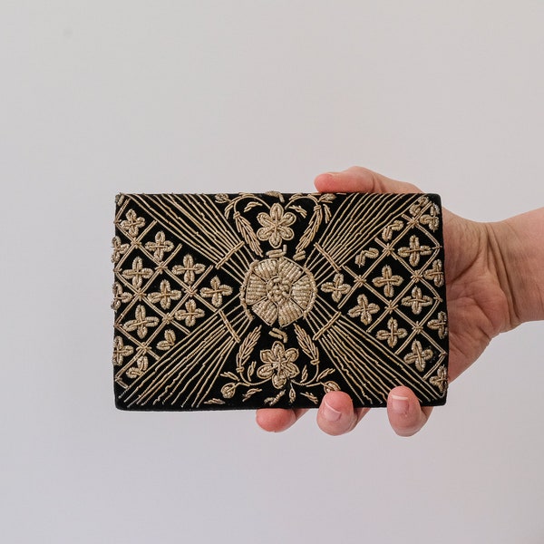 Vintage Indian Zardozi Metal Wire Clutch/Wallet, Vintage Floral Embroidered Wallet/Clutch