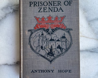 Prizoner of Zenda Antique Book, by Anthony Hope (1894), Antique Book, Shabby Chic Book, Mancave Decor