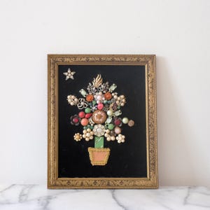 Jewelry Art, Floral Costume Jewelry Art, Topiary Framed Jewelry Art