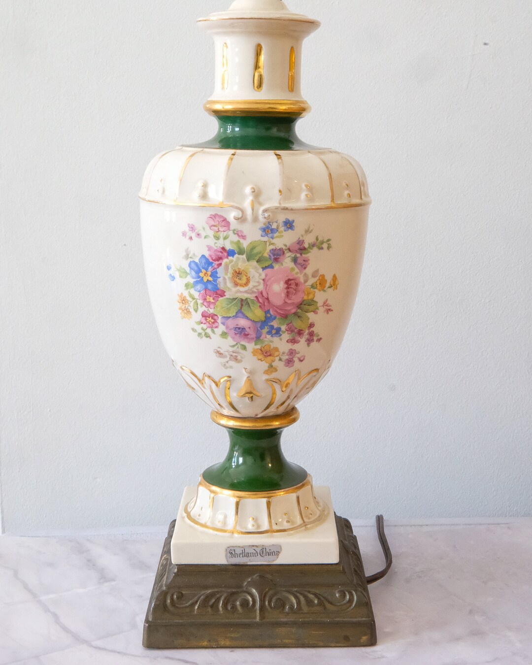 Vintage Floral Ceramic Lamp, Shabby Chic Decor, Cottage Decor