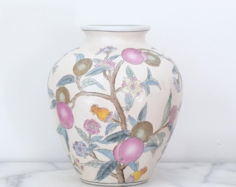 Vintage Floral/Fruit Motif Chinese Vase, Chinoiserie Vase, Floral Porcelain Vase