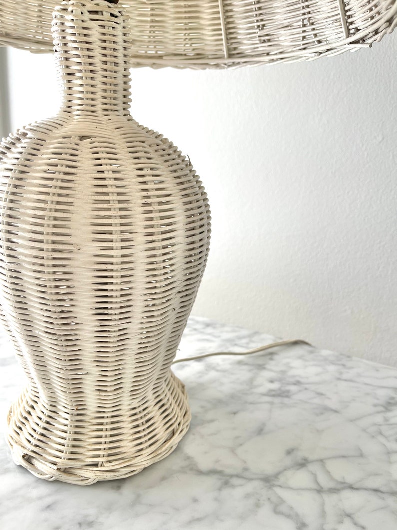 Vintage White Wicker Table Lamp Vintage Cottage Decor Etsy