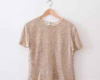 Vintage Black Silk Beaded Blouse/Top