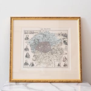 Antique Map of Paris, Paris and the Seine, Historical Parisian Map