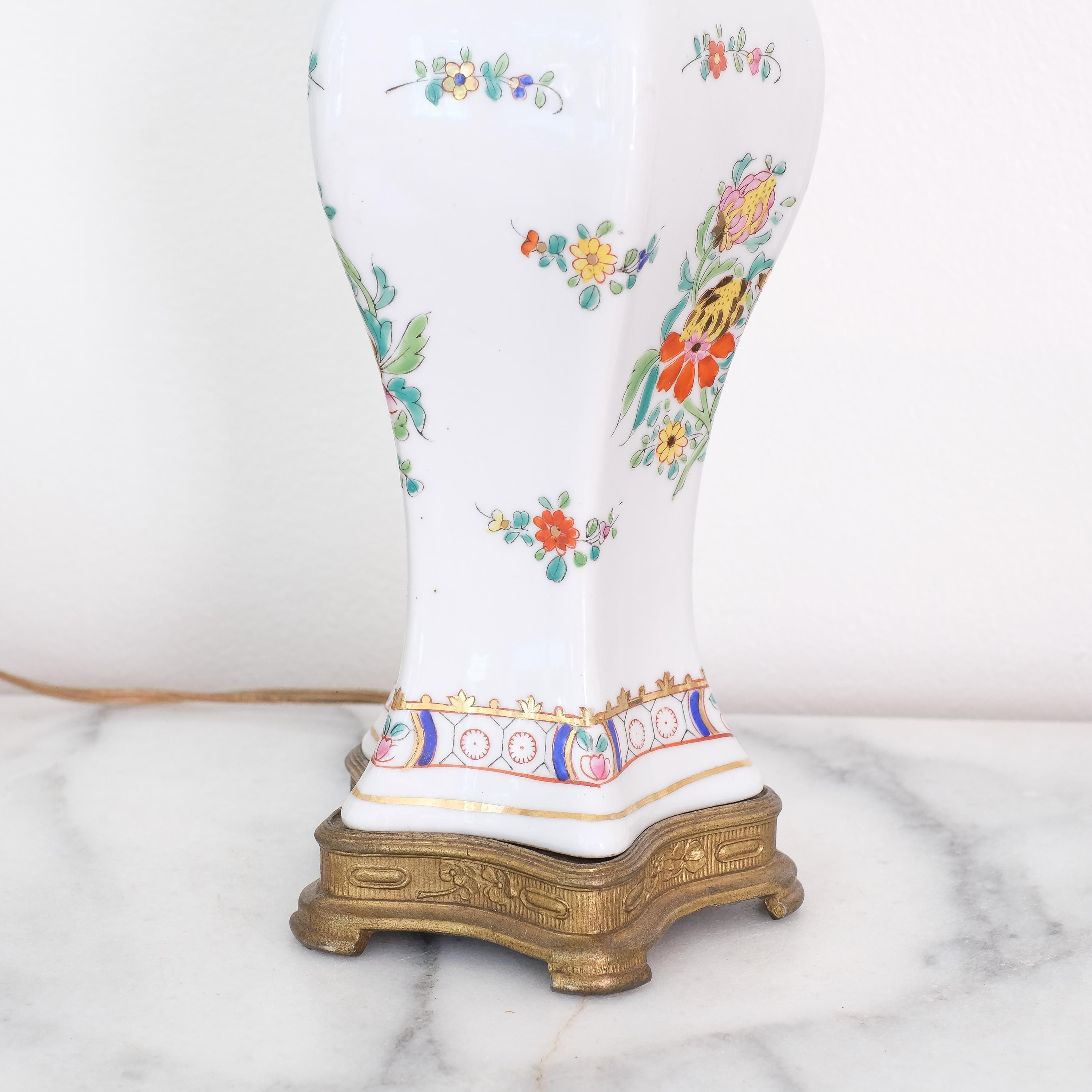 Vintage Gold Detail Chinoiserie Porcelain Lamp, Pink/peach Ceramic ...