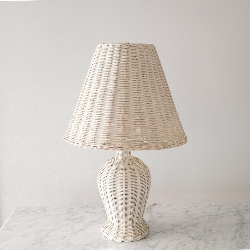 Vintage White Wicker Table Lamp Vintage Cottage Decor Etsy