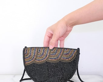 Black Vintage Beaded Formal Bag/Purse, Beaded Black Evening Bag
