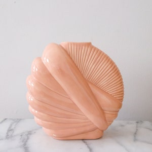 Art Deco Pink Ceramic Draped Vase, Retro Ceramic Vase, Draped Pattern Vase, MCM Peach Vase