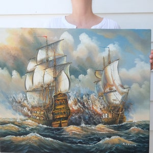 Vintage Sailing Ship Oil Painting, Detailed Ship on Canvas, Nautical Oil Painting, Vintage Sea/Ocean Painting