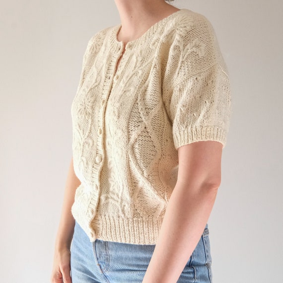 Vintage Floral & Cable Knit Sweater/Knit, Floral … - image 1