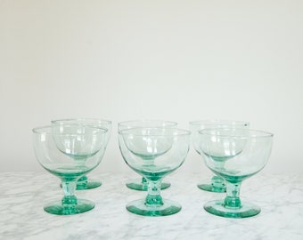 Vintage Aqua Blue Sorbet/Sherbet Glasses, Vintage Aqua Dessert Pedestal Bowls, Vintage Dessert Cups, Appetizer Glass Bowls