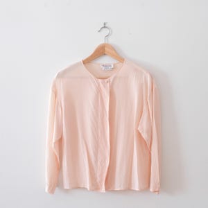 Vintage Peach Silk Button-Down Blouse, Silk Shirt/Top