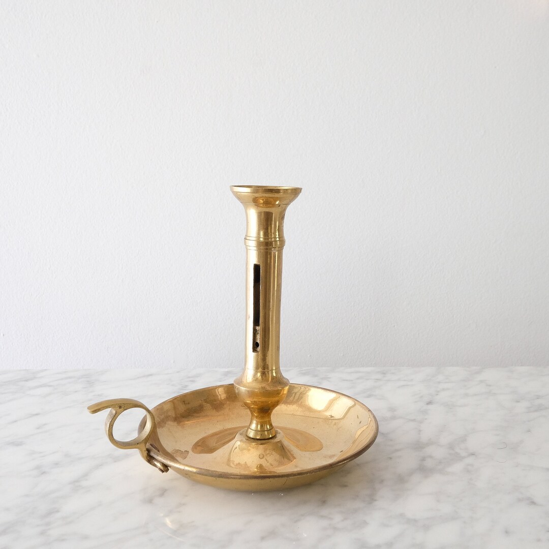Brass Chamber Candlestick Holder, Finger Loop Candlestick Holder