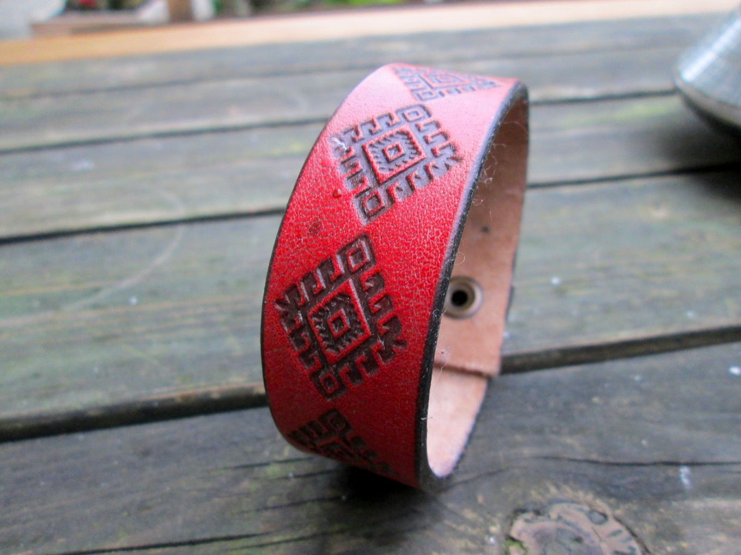 Leather Bracelethandmade Patternshand Engravinghandcrafted - Etsy