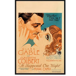 It Happened One Night:Claudette Colbert Clark Gable classic film vintage movie poster digital movie poster retro movie poster