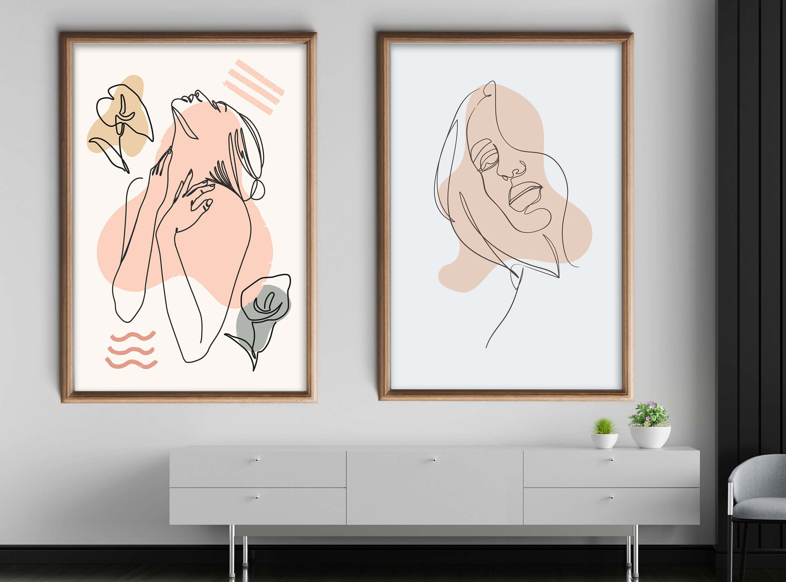Printable Wall Art Women Line Art Print PRINTABLE Female Body Face Wall ...